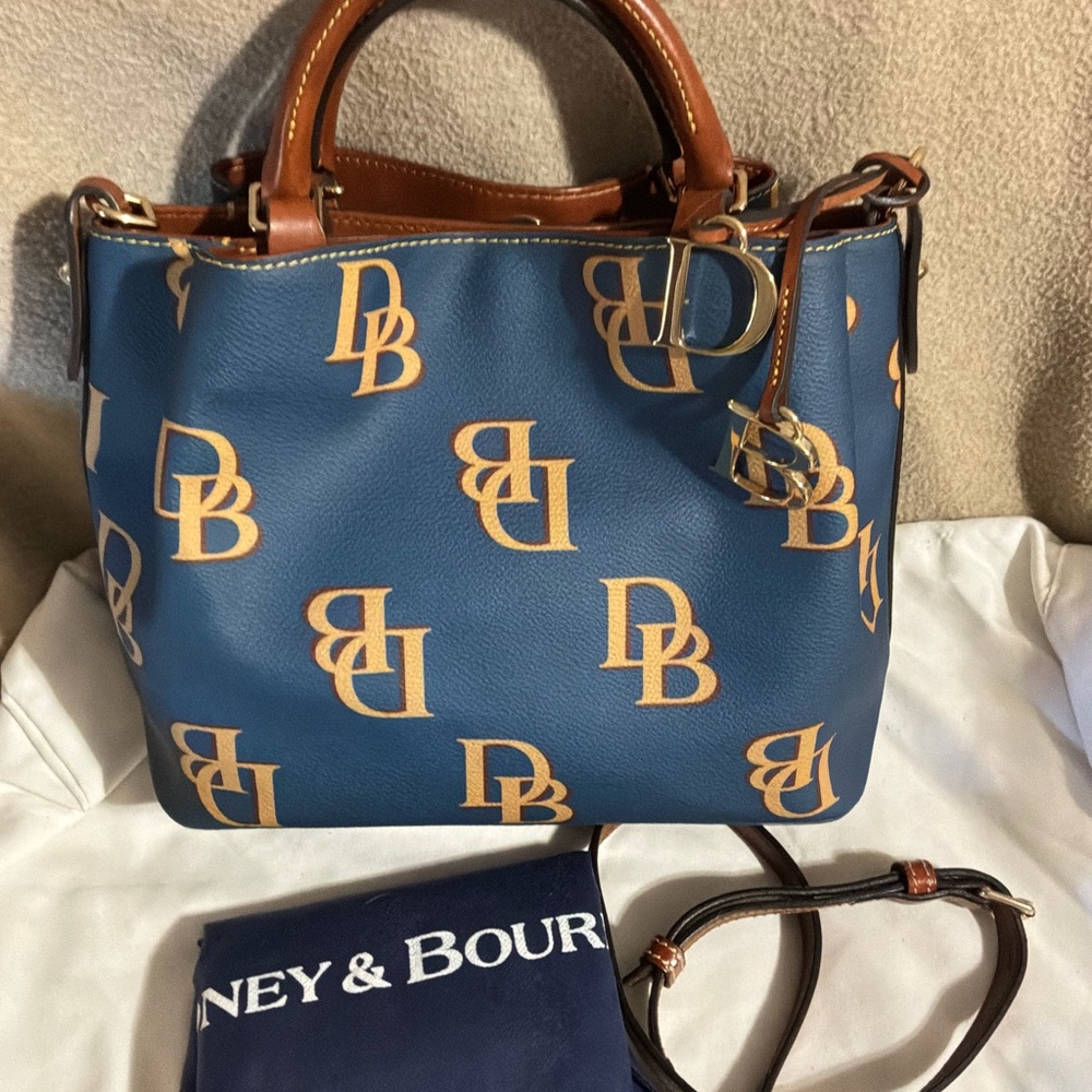 Dooney & Bourke Blue and Tan DB Logo Satchel